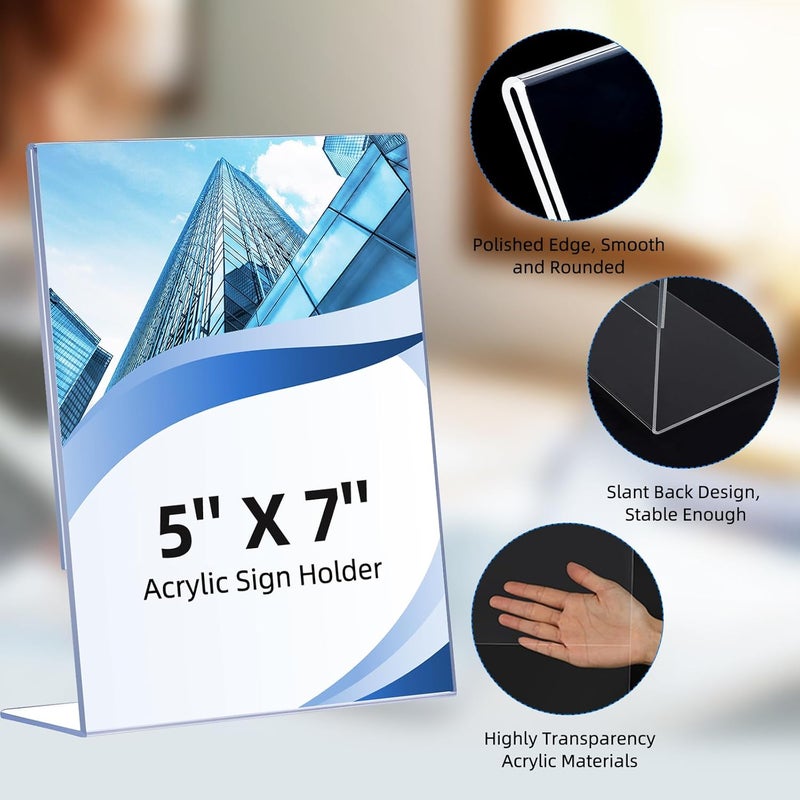DECOHOBO 6 Pack Slanted Back Acrylic Sign Holders 5x7 for Business & Store, Tabletop Vertical Sign Holder with Anti-Slip Pads Clear Display Stand, for Menus Flyers Documents Office Restaurants Party Decoration - Image 5